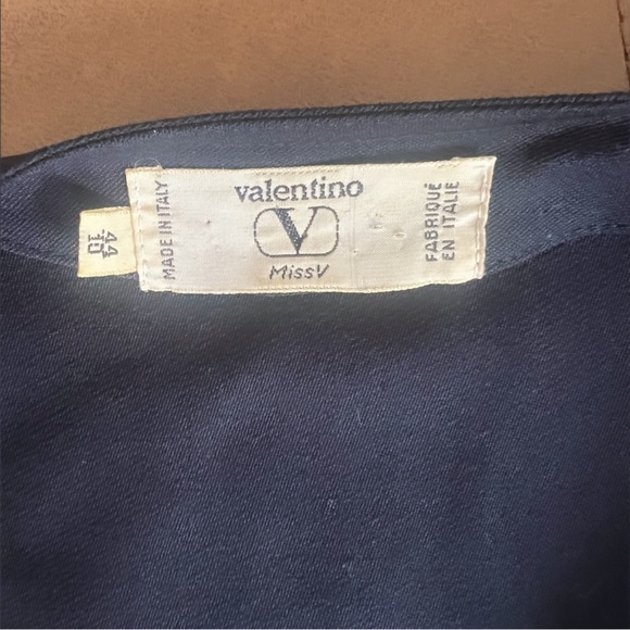 VINTAGE VALENTINO MISS V 100% Wool Navy Side Button Midi Dress Size 10 - Picture 12 of 15